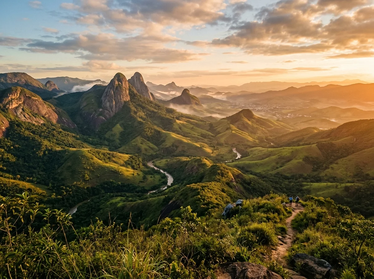 Serras do Vale do Mucuri, em Minas Gerais, ao entardecer.